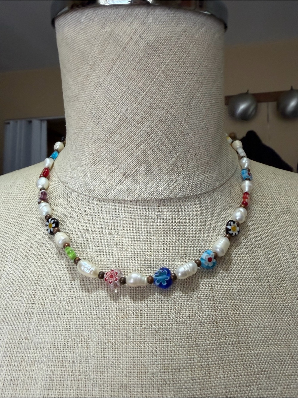 Y2K Cottagecore Baroque Pearl & Lampwork Glass Millefiori Floral Necklace